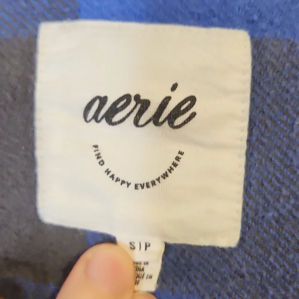 Aerie blue gray plaid flannel boyfriend jacket size Small